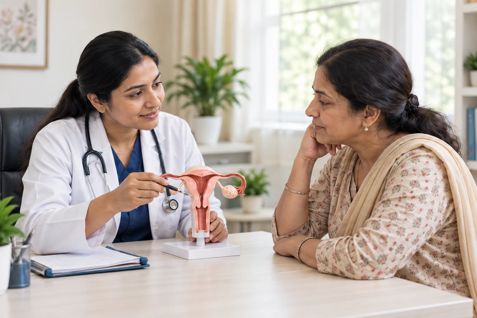 Illustrative women's health consultation using an anatomical model
